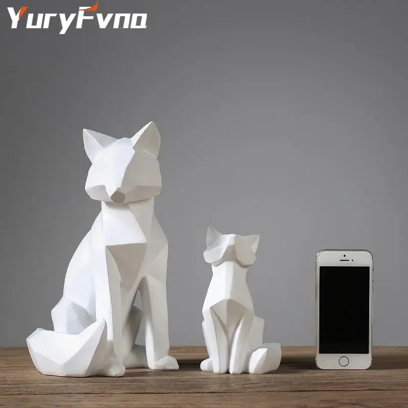 White Geometric Fox Resin Living Room Sculpture