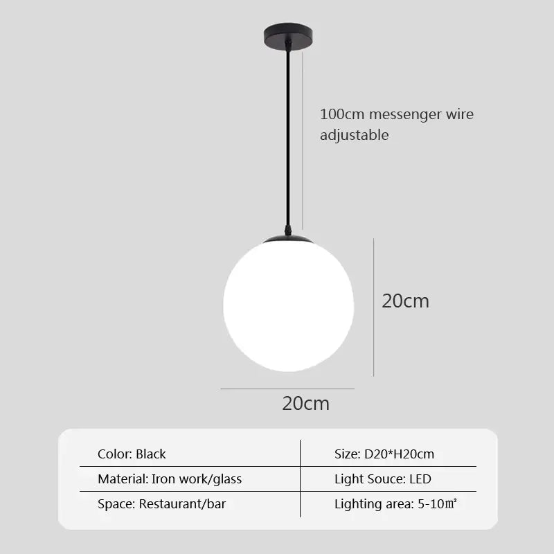 White Glass Pendant Light with Adjustable Height