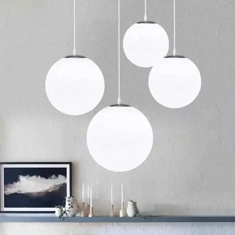 White Glass Pendant Light with Adjustable Height