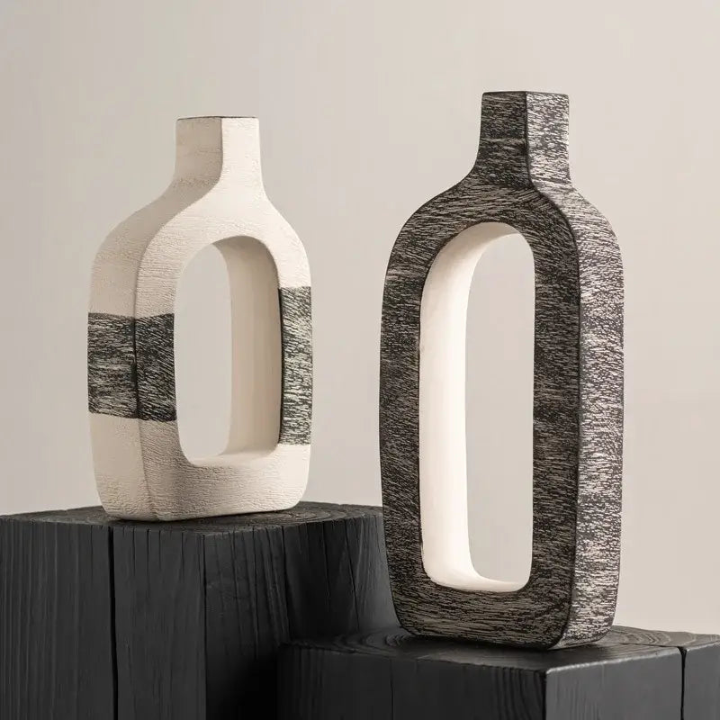 Gray Striped Ceramic Vase