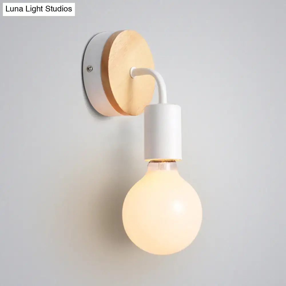 White Wood Nordic Bare-Bulb Wall Sconce