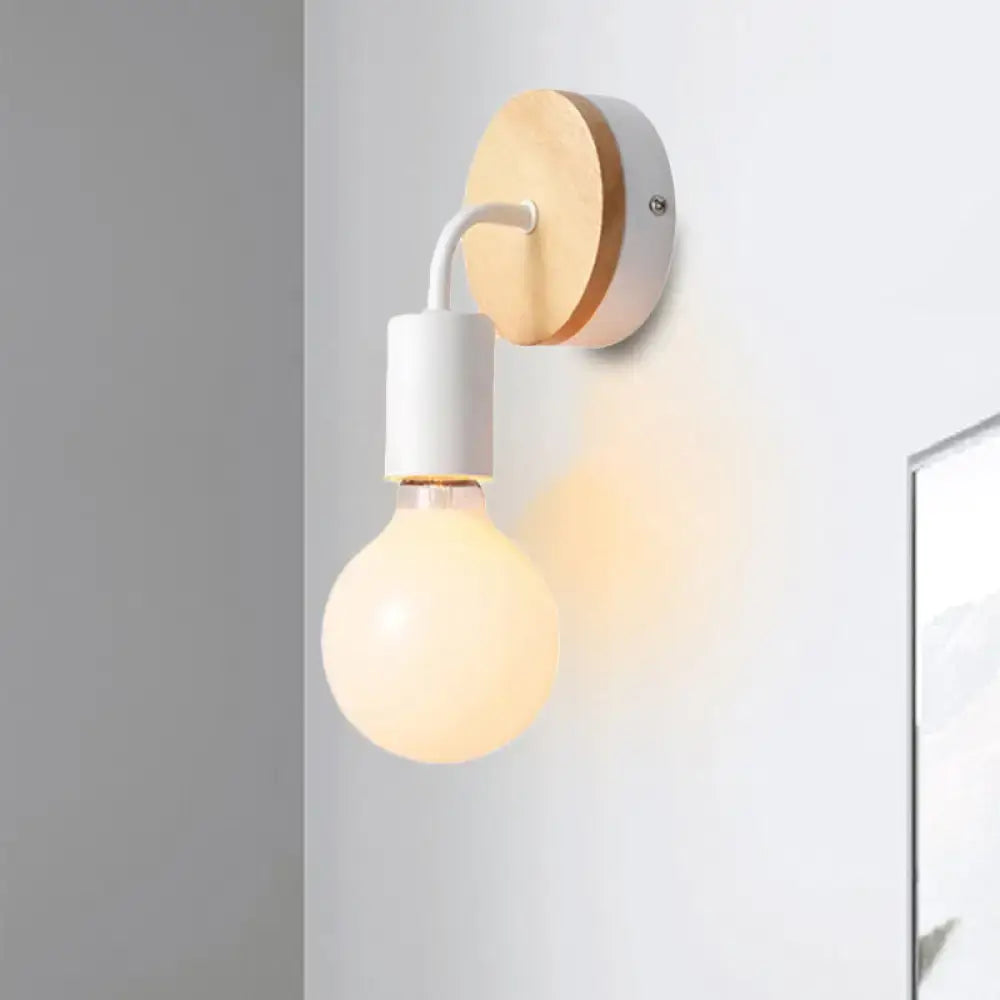 White Wood Nordic Bare-Bulb Wall Sconce