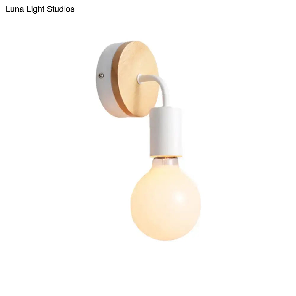 White Wood Nordic Bare-Bulb Wall Sconce