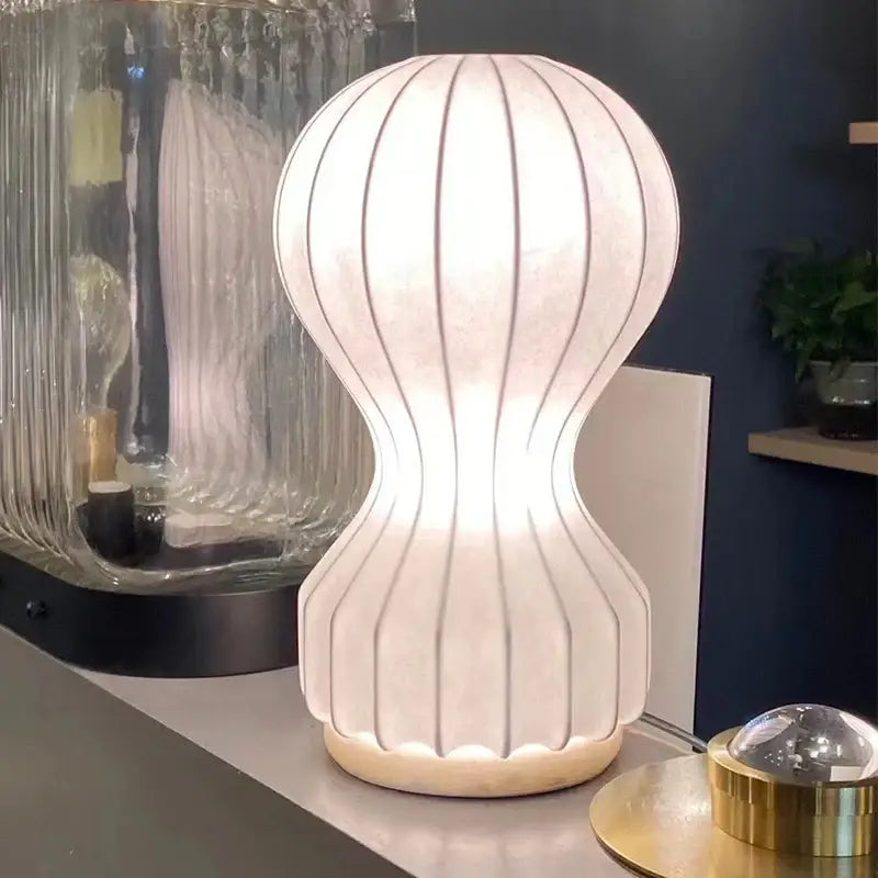 White Ribbed Silk Table Lamp