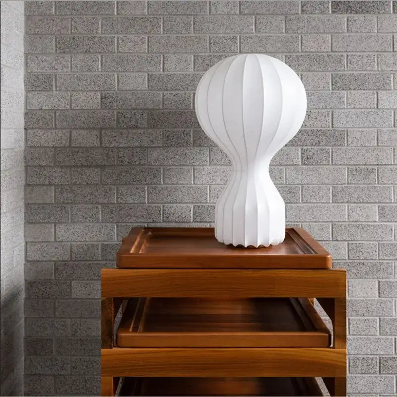 White Ribbed Silk Table Lamp