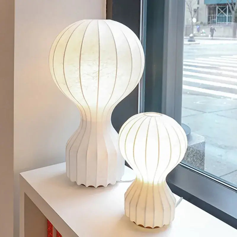 White Ribbed Silk Table Lamp