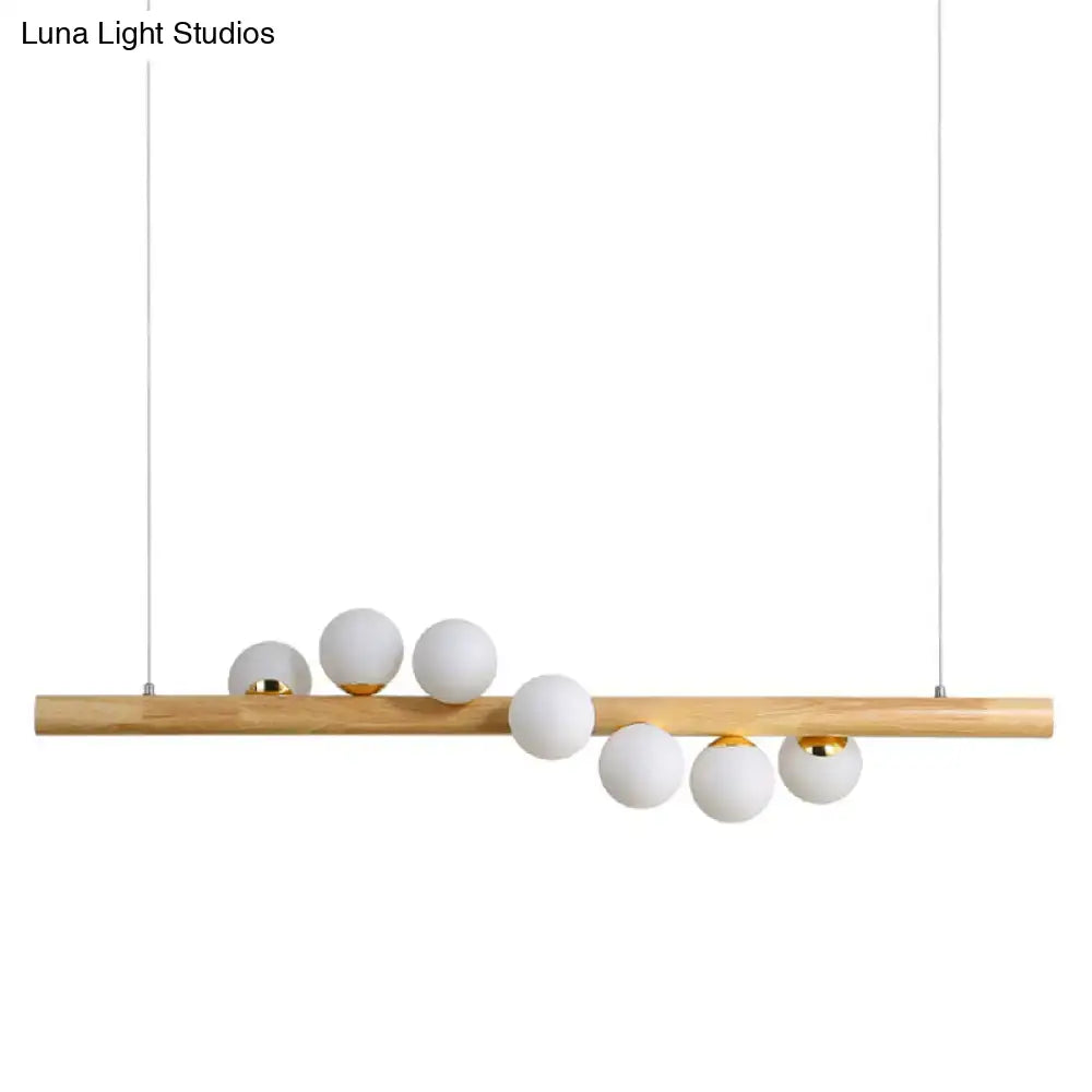 Wood Glass Sphere Seven-Light Island Pendant