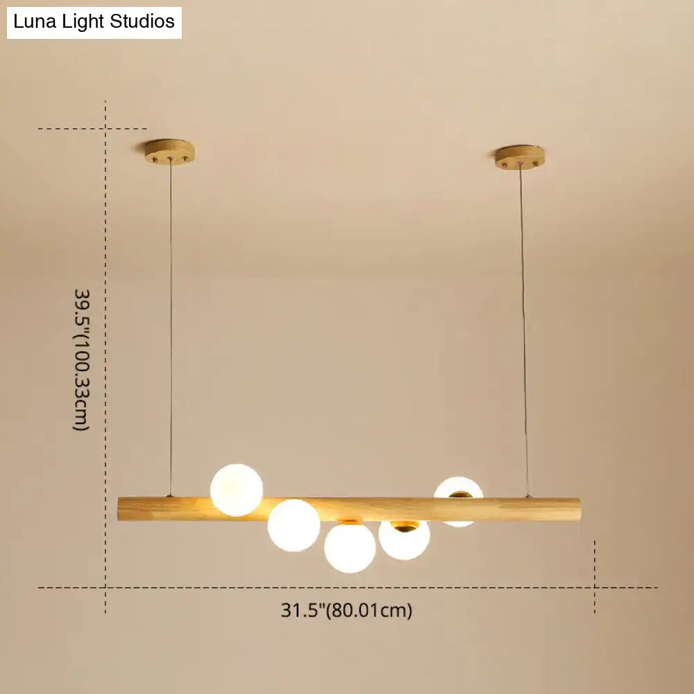 Wood Glass Sphere Seven-Light Island Pendant