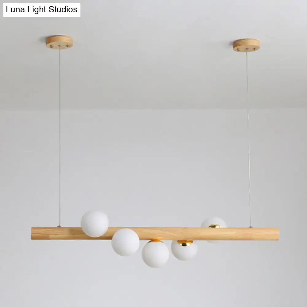 Wood Glass Sphere Seven-Light Island Pendant
