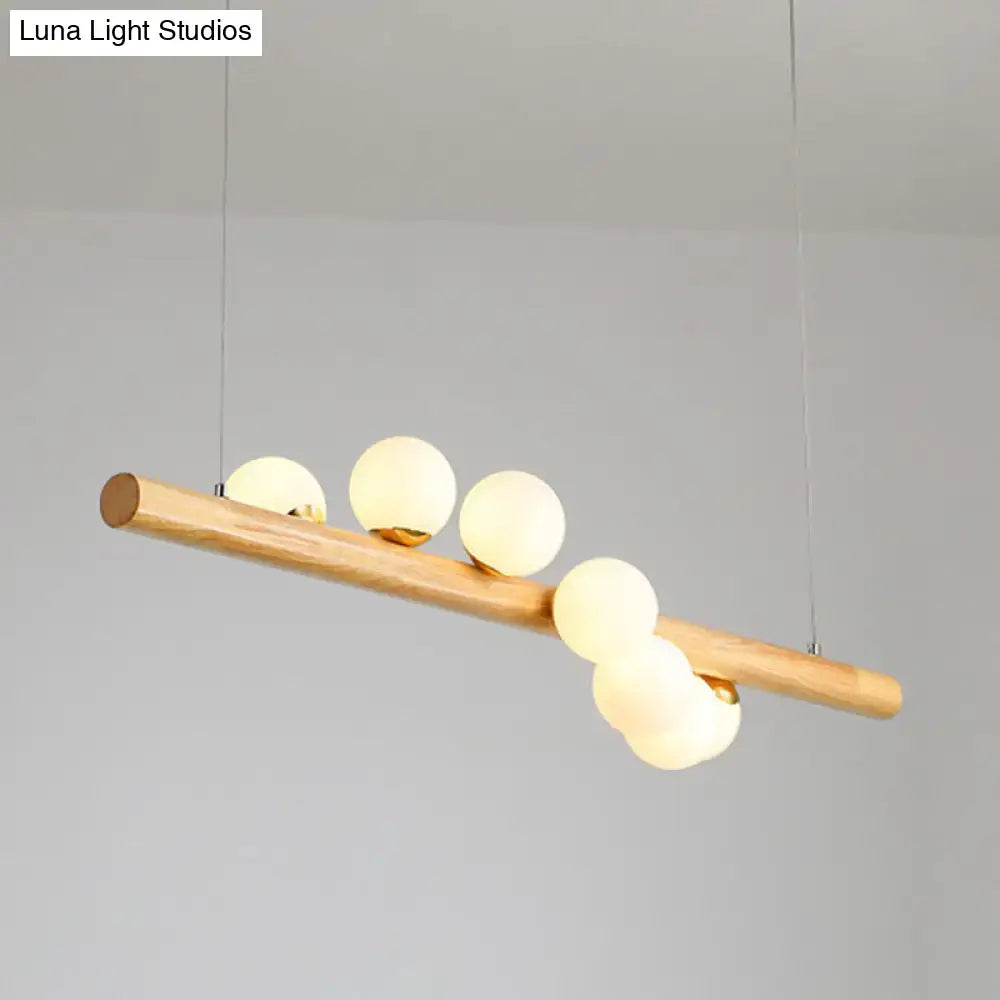 Wood Glass Sphere Seven-Light Island Pendant