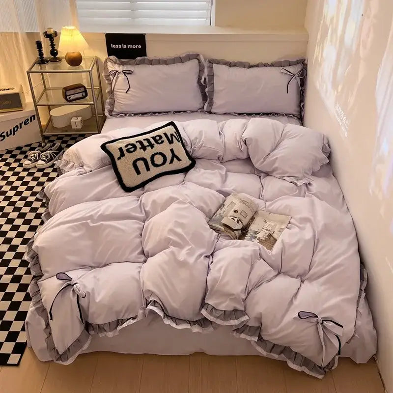 Mint Ruffled Cotton Bedding