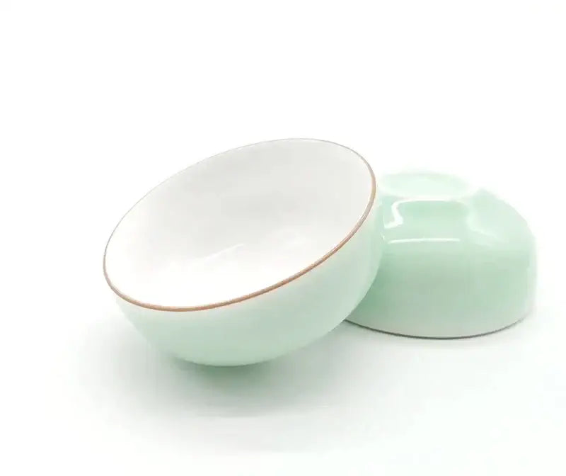 Celadon Gold Rim Tea Cups