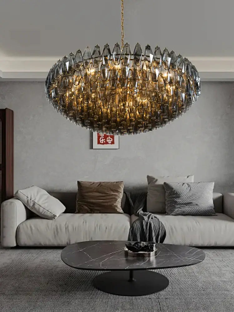 Amber Glass Chandelier Light Dimmable 150cm
