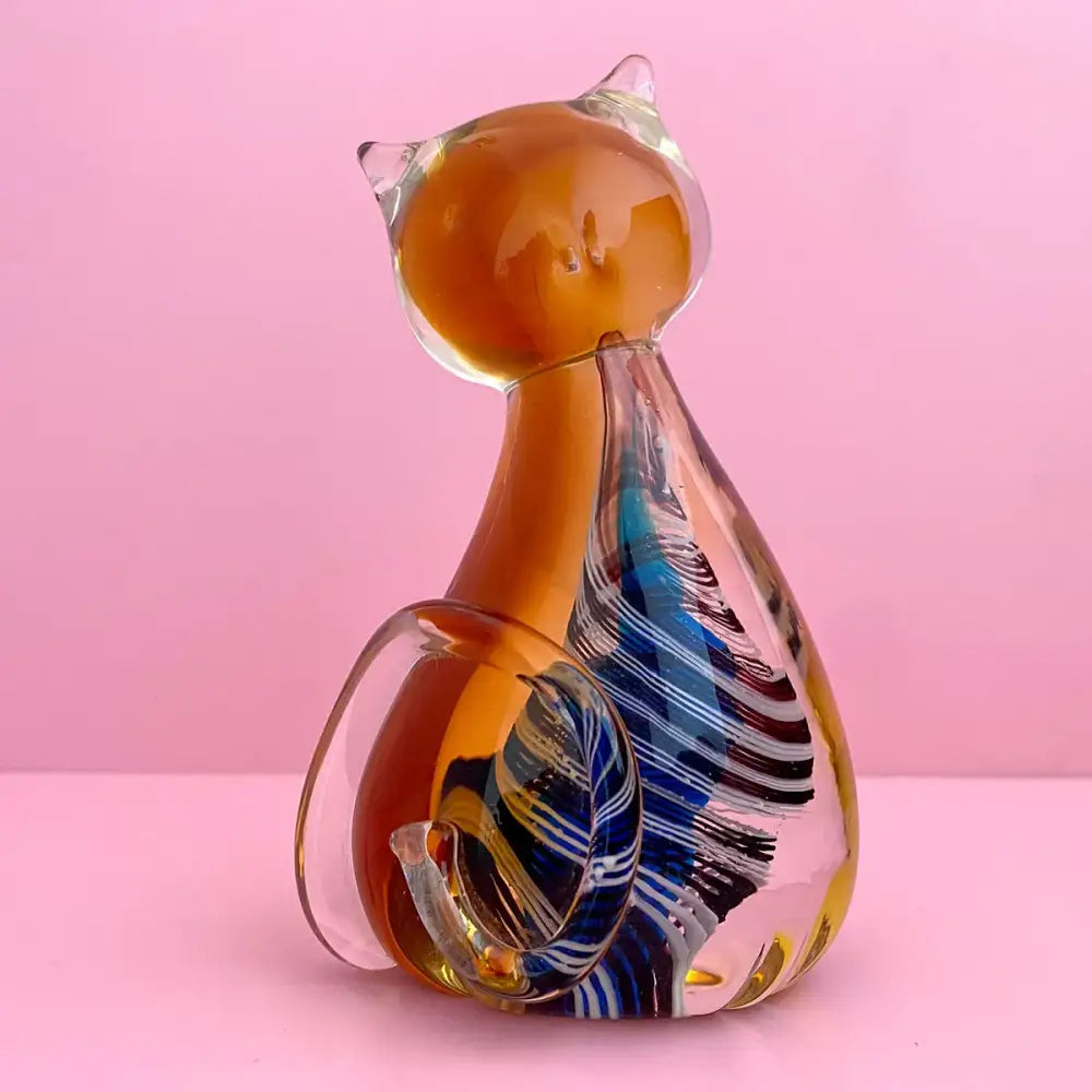 Amber Glass Cat Figurine Set