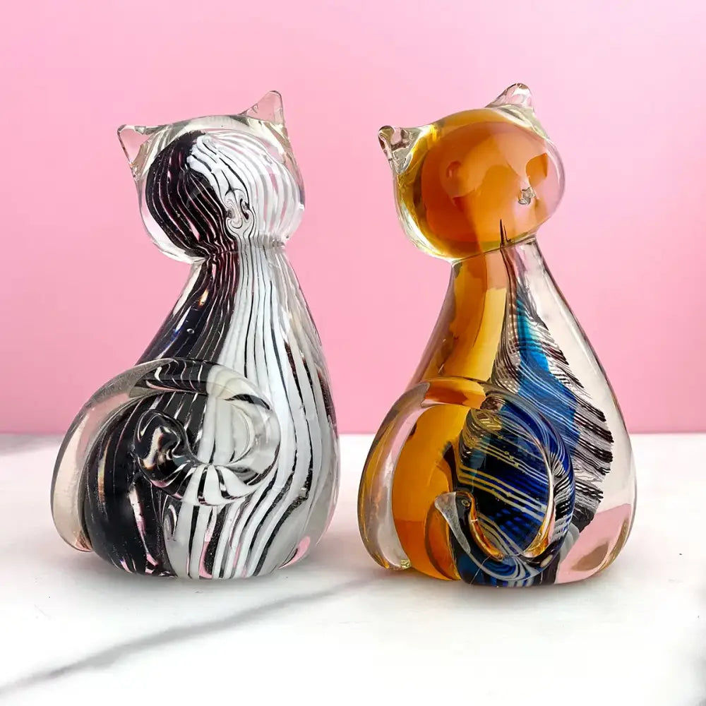 Amber Glass Cat Figurine Set