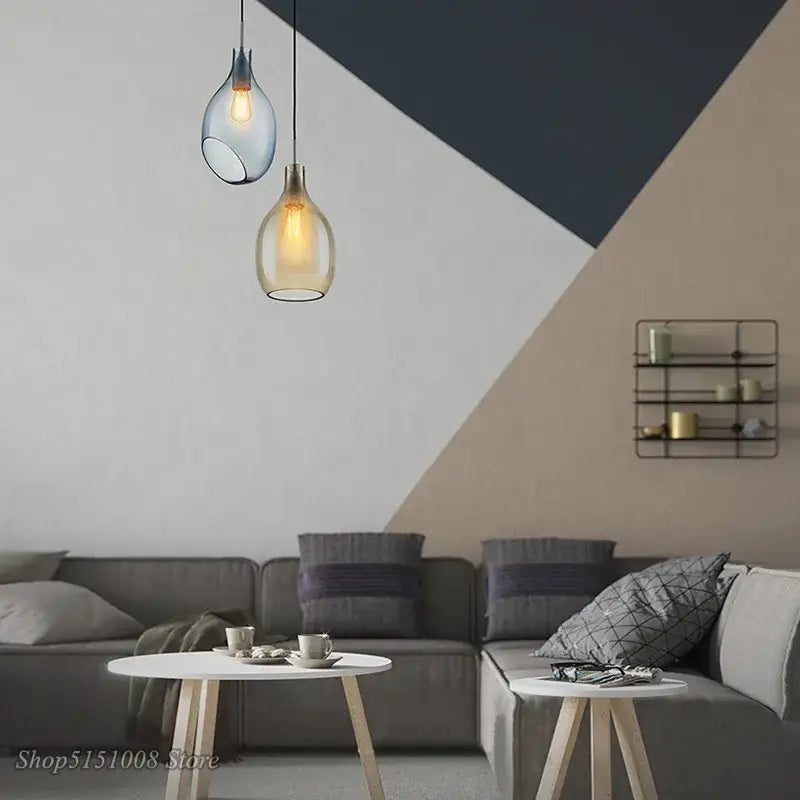 Amber Blue Glass Pendant Light