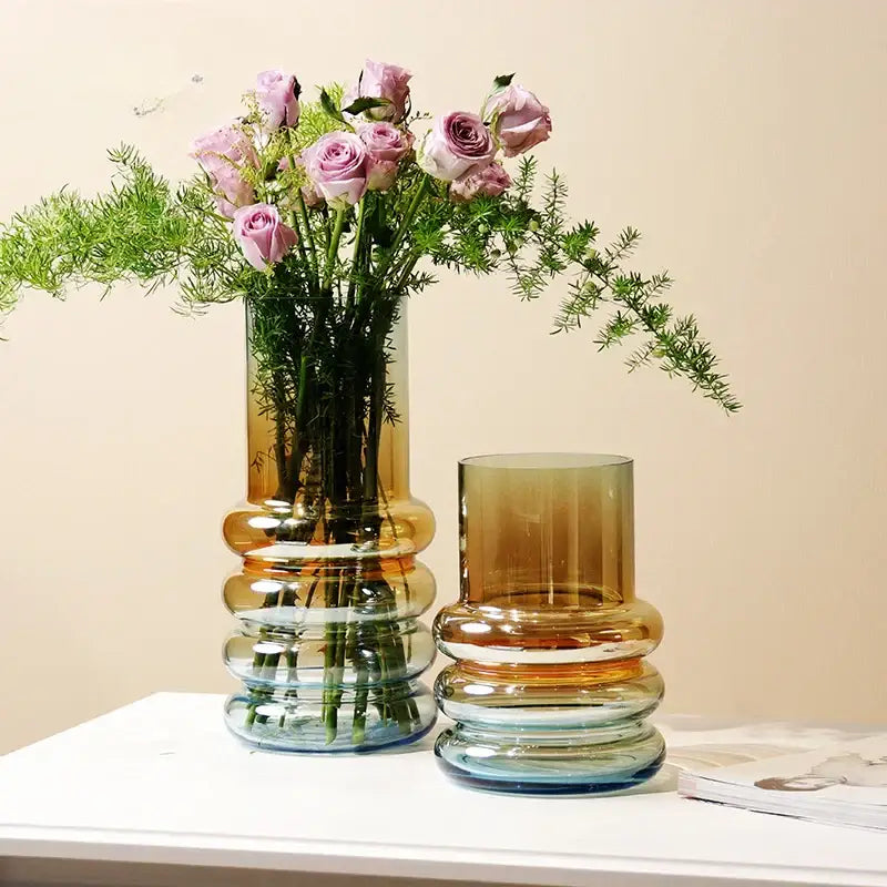Amber Blue Gradient Glass Vase