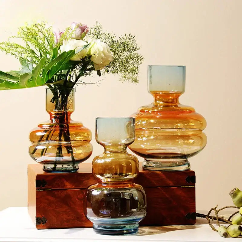 Amber Blue Gradient Glass Vase