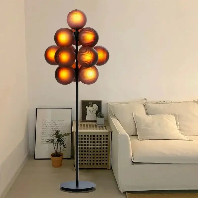 Amber Bubble Glass Lamp Set