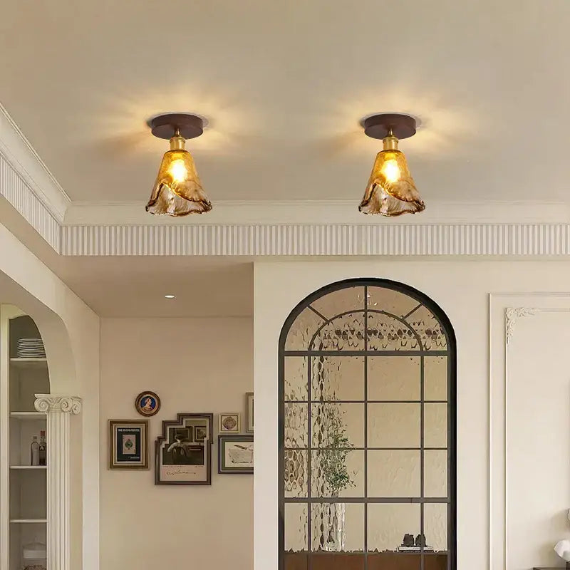 Amber Glass Brass Ceiling Lamp