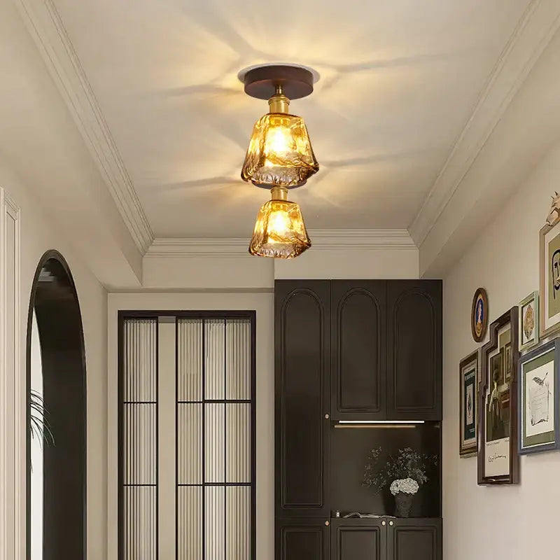 Amber Glass Brass Ceiling Lamp