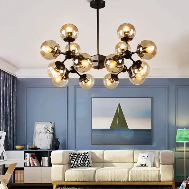 Amber Glass 16-Head Dining Area Pendant Light