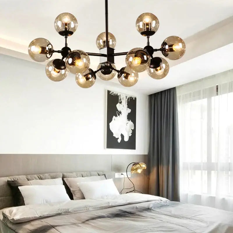 Amber Glass 16-Head Dining Area Pendant Light