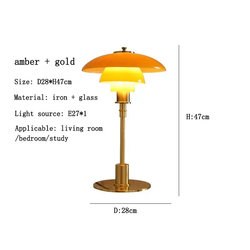 Amber Glass Desk Lamp with Brass Base