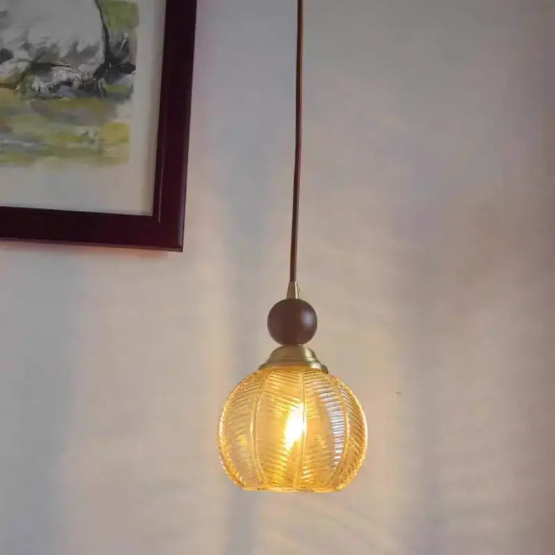 Amber Glass Iron-Base Nordic Pendant Light