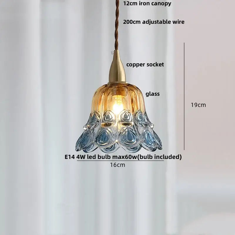 Amber Glass Fluted Scalloped Pendant Lamp