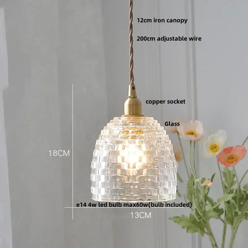 Amber Glass Fluted Scalloped Pendant Lamp