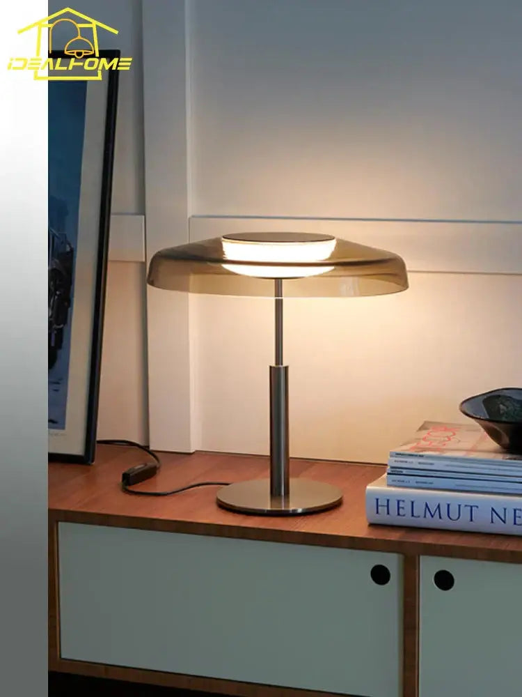 Amber Glass Table Lamp Red and Gray Contrast