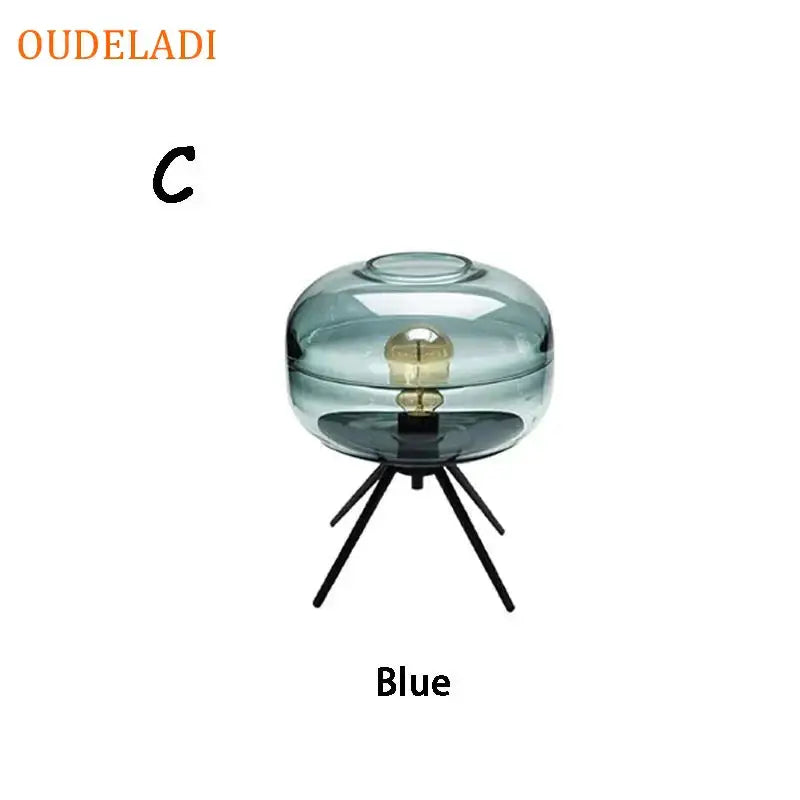 Amber Glass Table Lamp Black Tripod Base