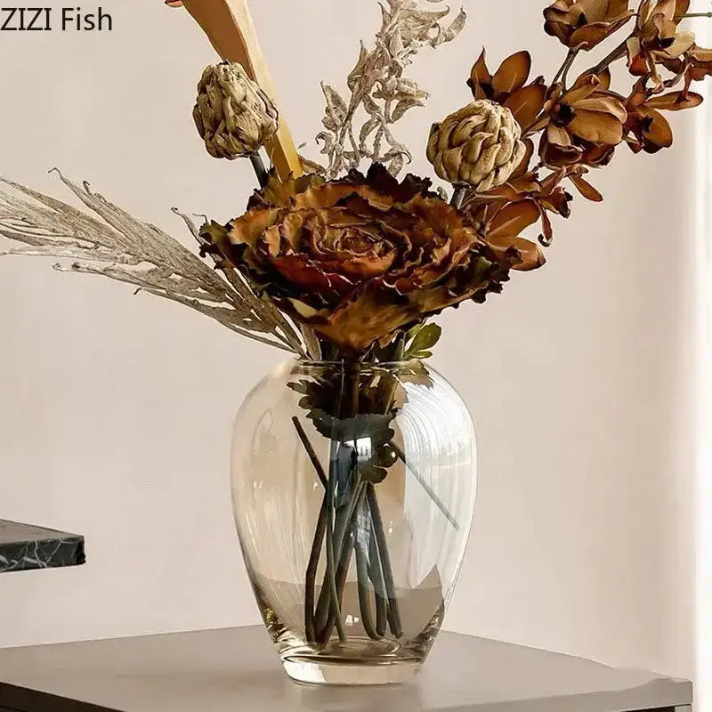 Amber Glass Hydroponic Flower Vase