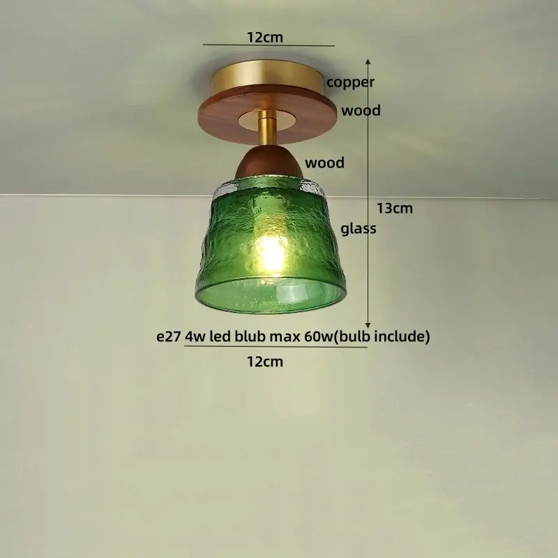 Amber Glass Wood Ceiling Light