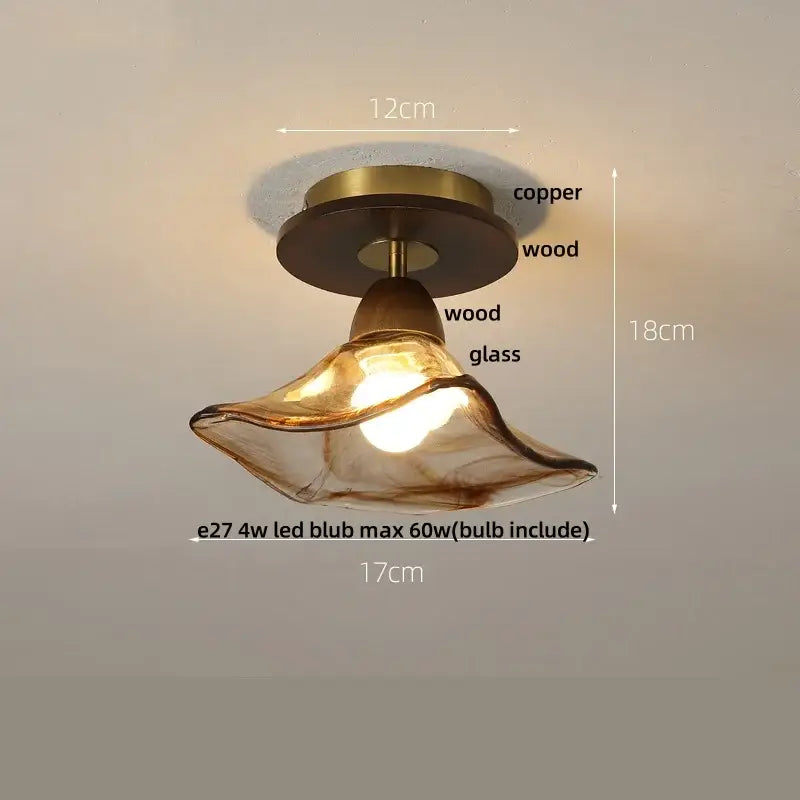 Amber Glass Wood Ceiling Light