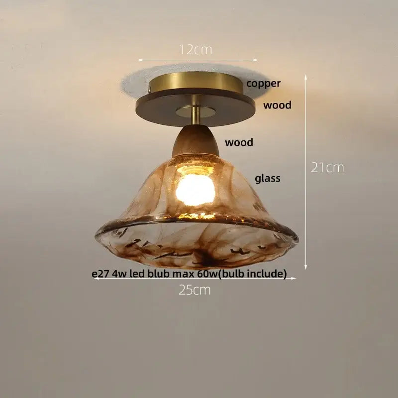 Amber Glass Wood Ceiling Light