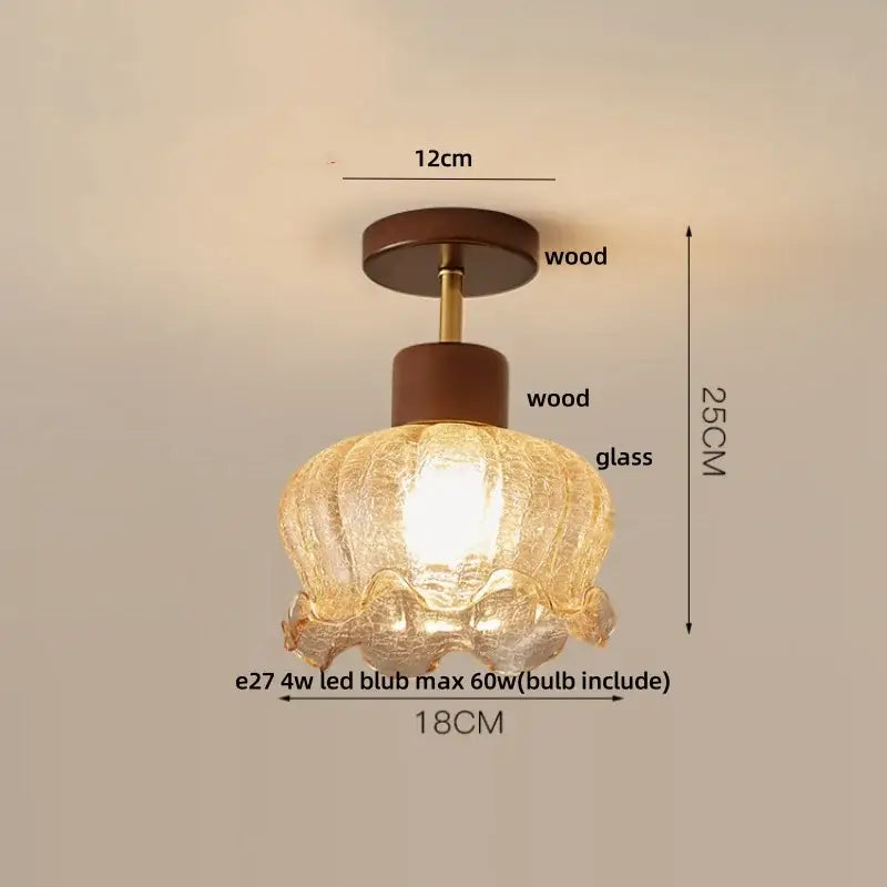 Amber Glass Wood Ceiling Light
