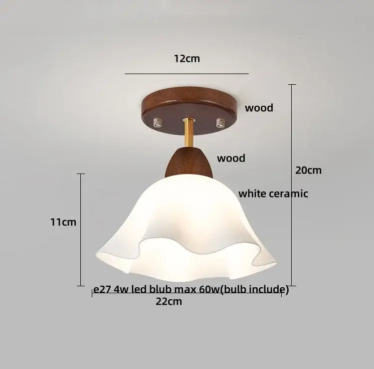 Amber Glass Wood Ceiling Light