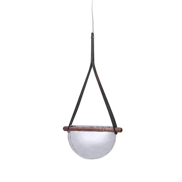 Gray Leather Glass Pendant Lamp