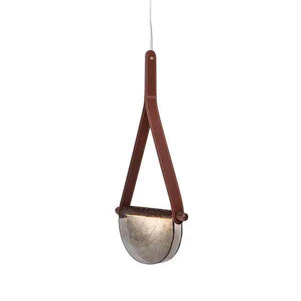 Gray Leather Glass Pendant Lamp