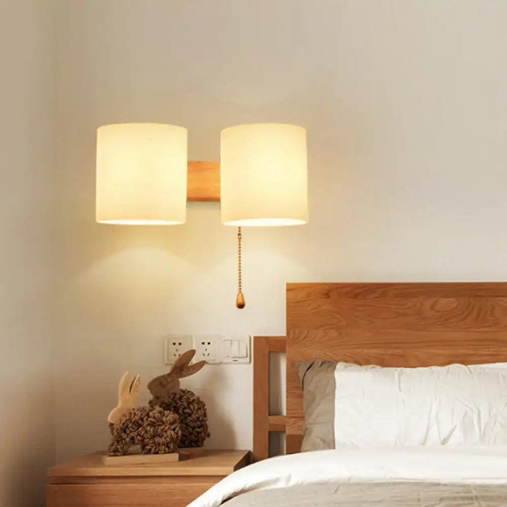 Beige Fabric Cylinder Wall Sconce