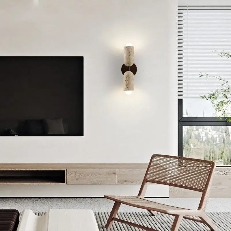 Beige Stone Wood Wall Sconce