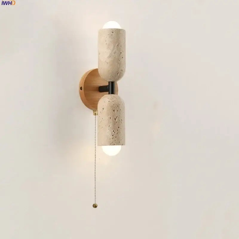 Beige Stone Wood Wall Sconce