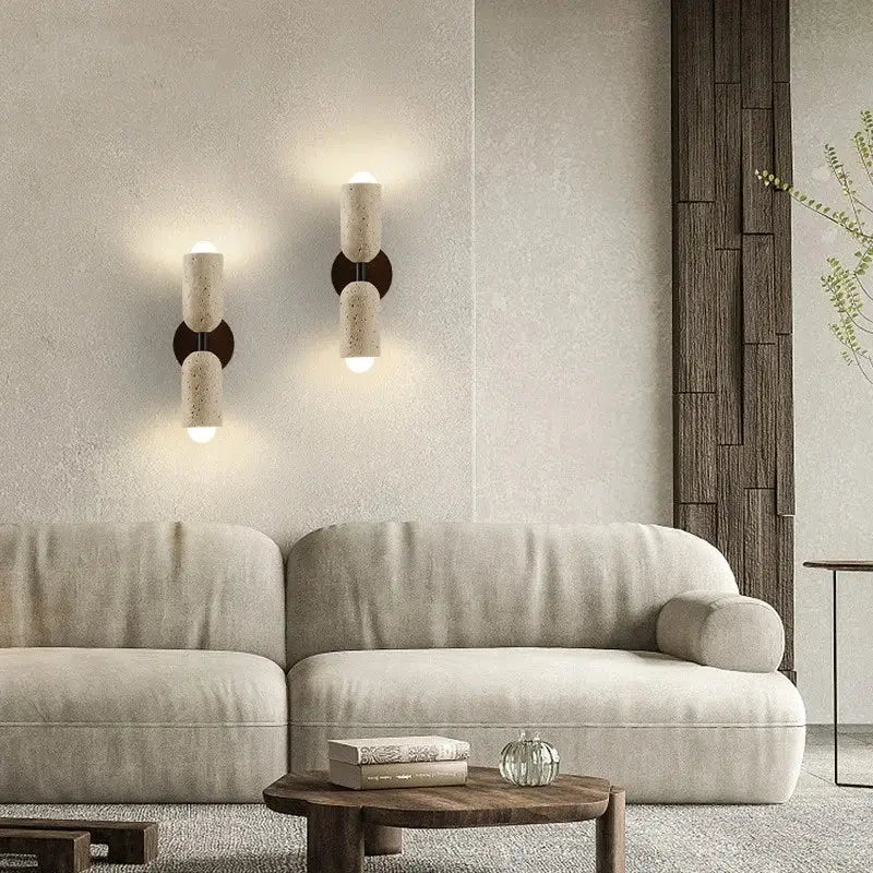 Beige Stone Wood Wall Sconce