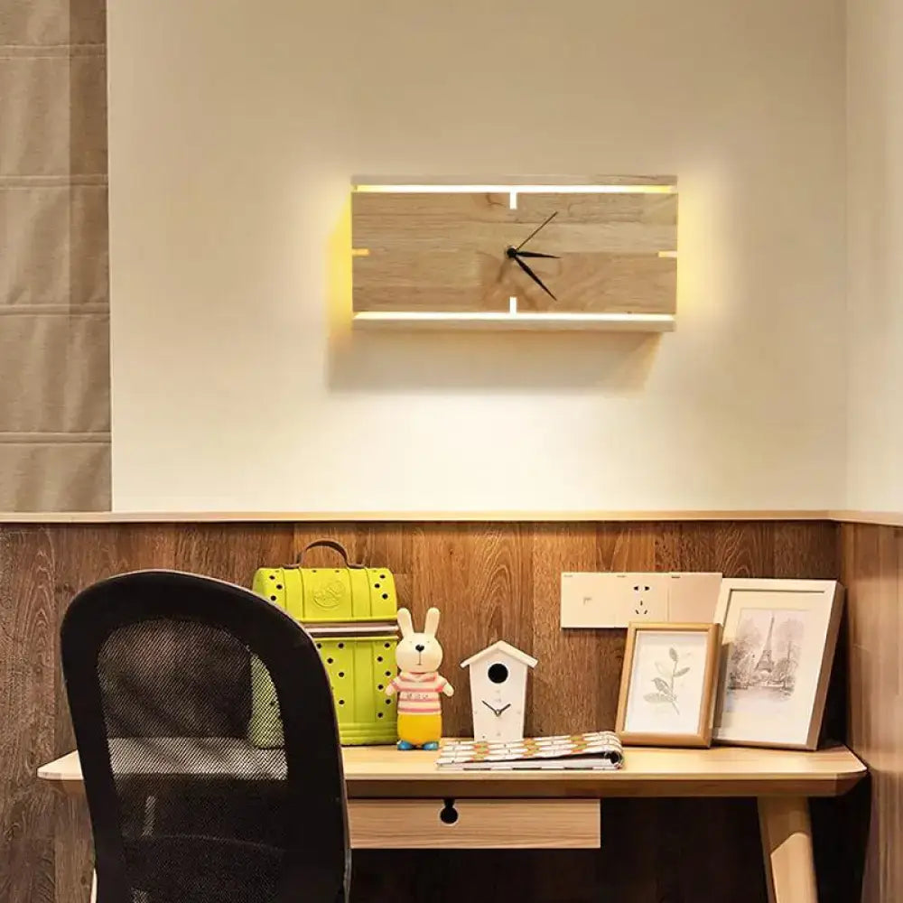 Beige Wooden LED Wall Clock