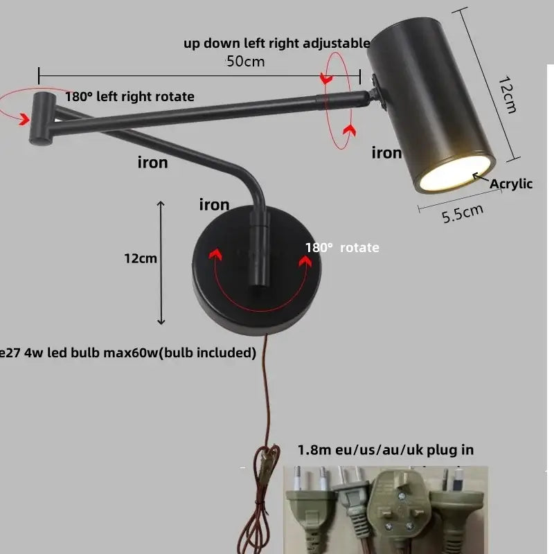 Black Adjustable Acrylic Wall Lamp