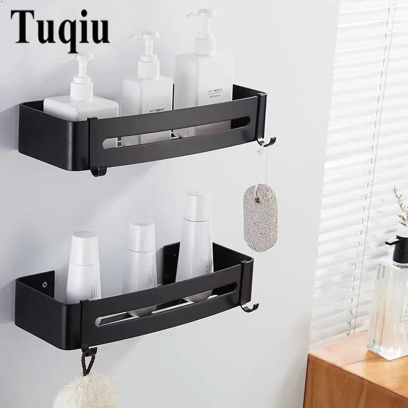 Black Aluminum Corner Shelf Three-Tier Design