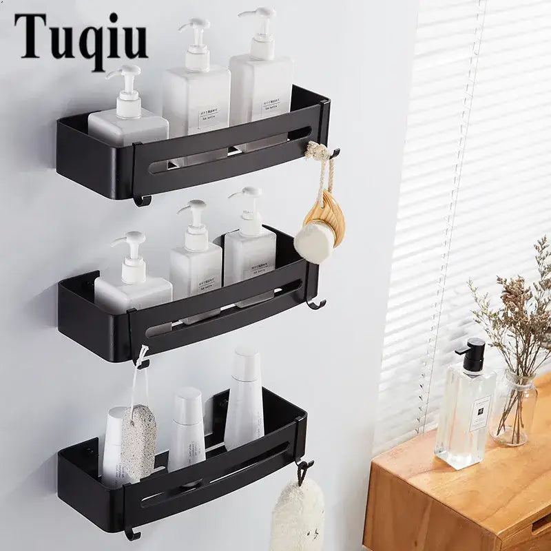Black Aluminum Corner Shelf Three-Tier Design