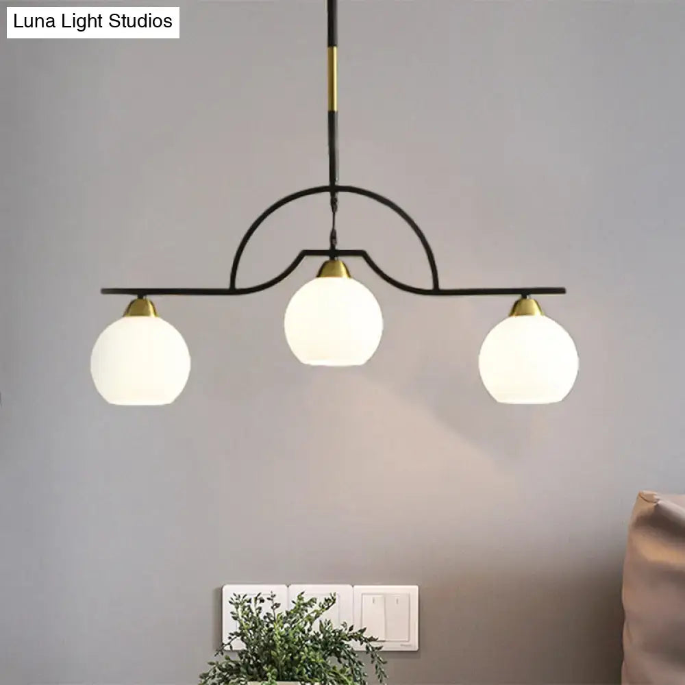 Black Glass Ball Three-Bulb Island Pendant